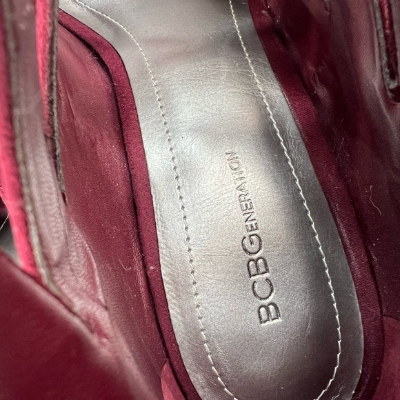 BCBGeneration Laced Up Tie Open Toe Burgundy Faux Suede Stiletto Bootie Boots 8 - Picture 15 of 16